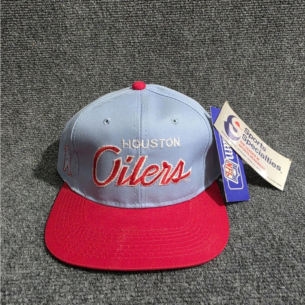 Vintage Houston Oilers Sports Specialties Script Twill Snapback Hat Cap Blue Red
